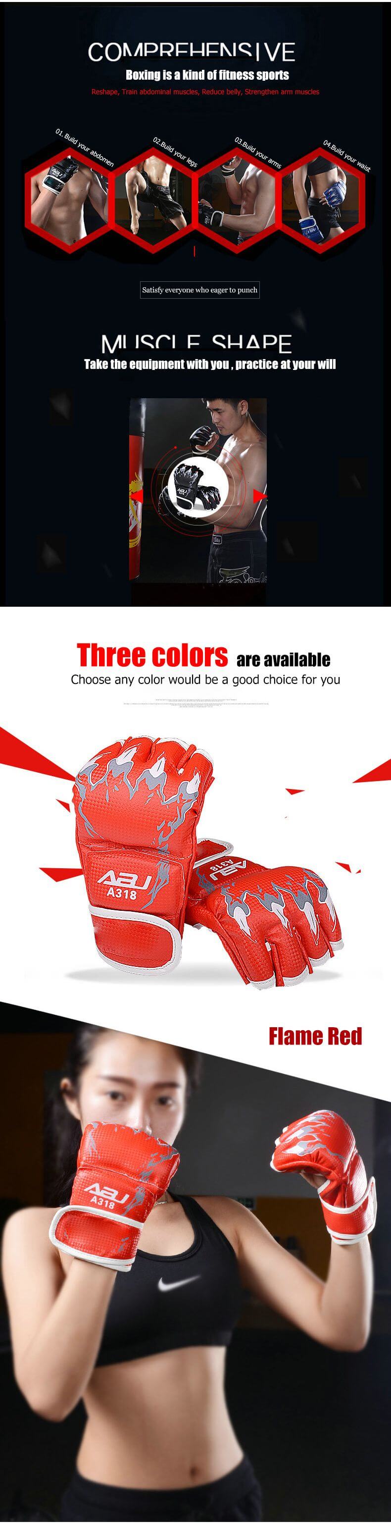 Luvas de boxe meio de dedos