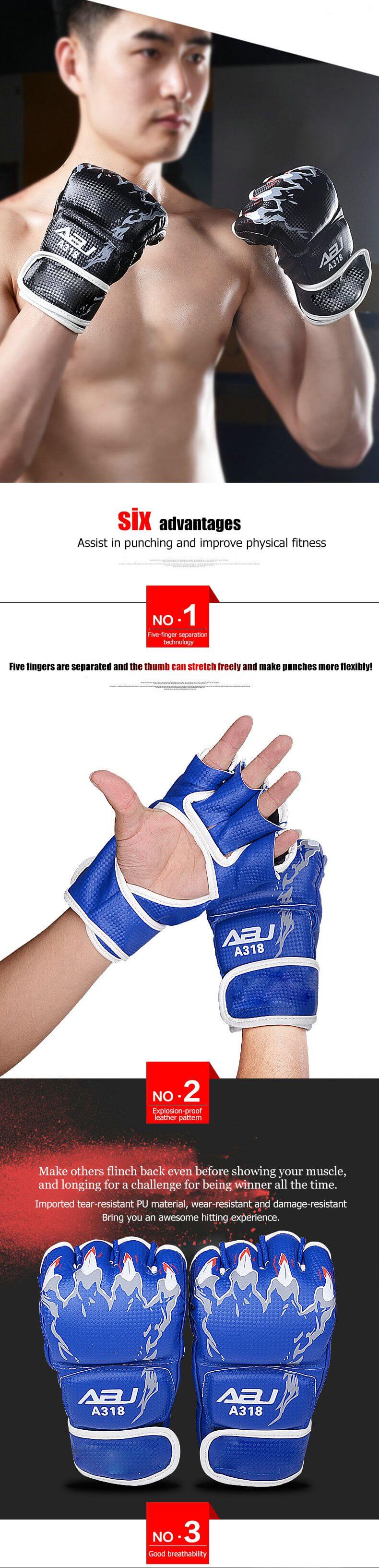 Luvas de boxe meio de dedos