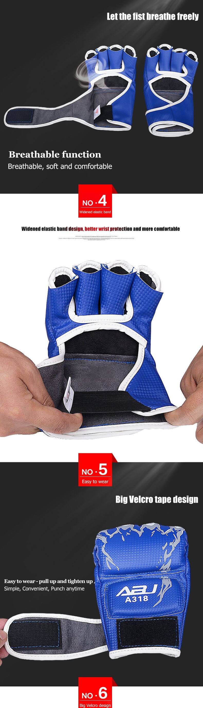 Luvas de boxe meio de dedos