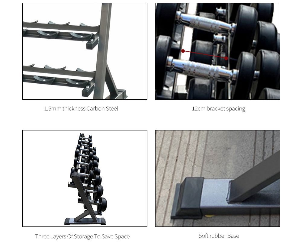 3 rack de halteres de camada com suporte