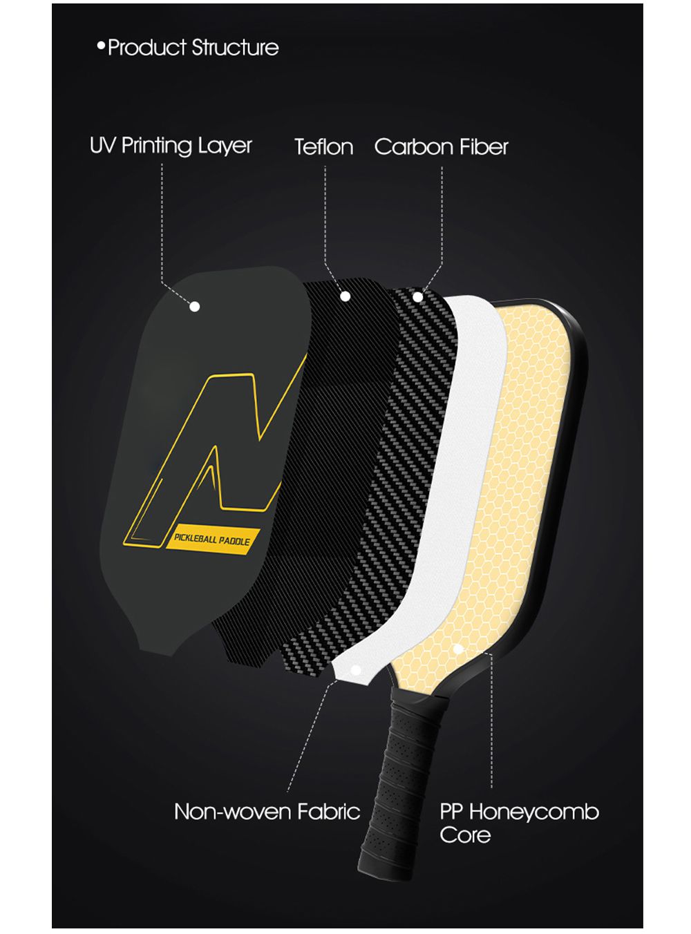Raquete de fibra de carbono ofensiva PTFE