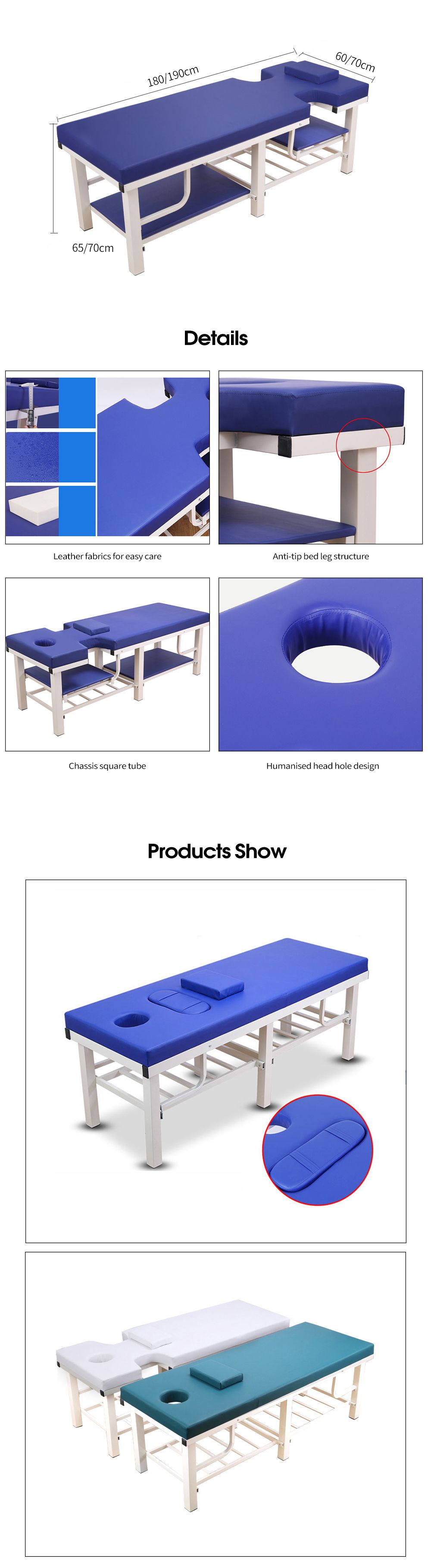 Mesa de massagem estacionária com orifício de rosto respiratório