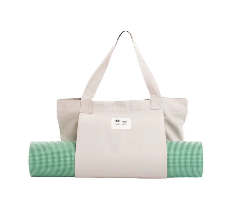 Totebag de lona com bolso da transportadora de tapete de ioga