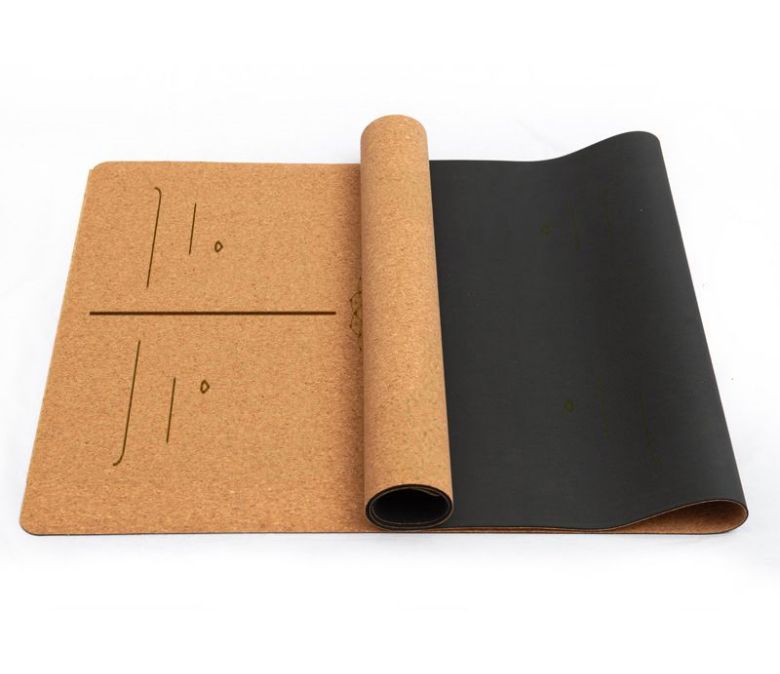 Cork tpe yoga tapete com linhas de alinhamento a laser