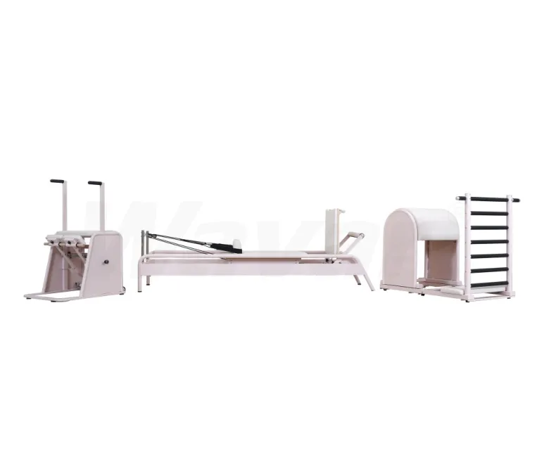 Novo reformador de pilates de aço rosa com barra de pé embutida