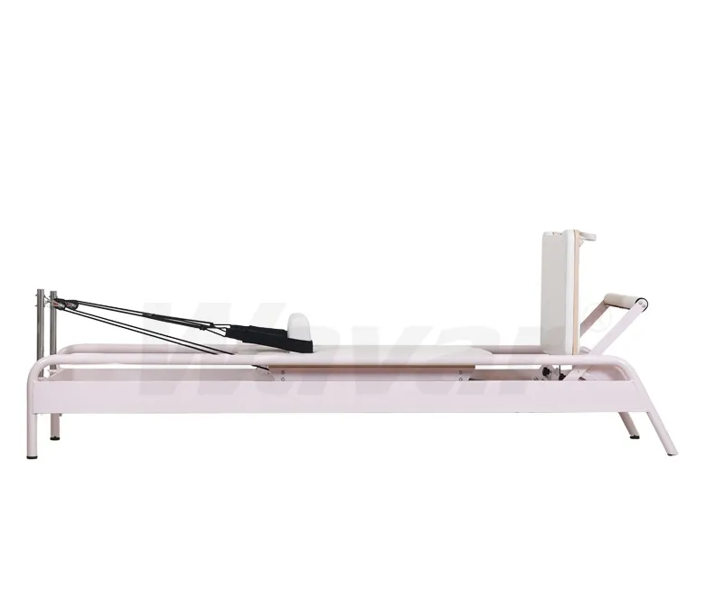 Novo reformador de pilates de aço rosa com barra de pé embutida